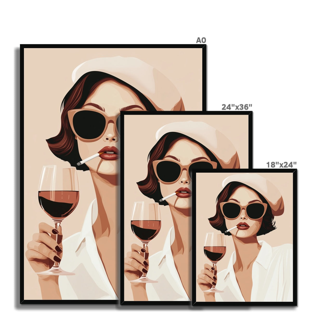 Jen Fargeot Creative | Illustration | Wall Art | Wine & Cigarettes | Framed Print