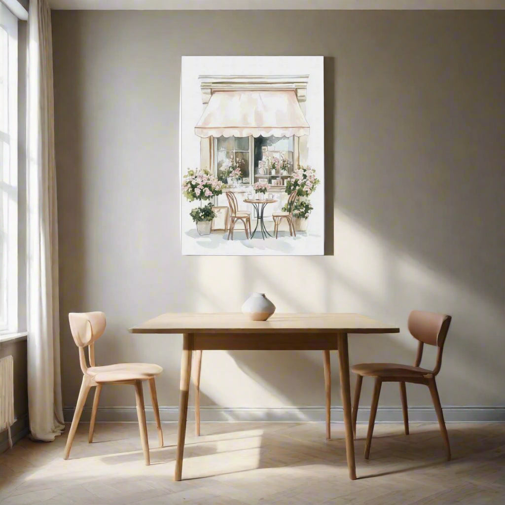 Jen Fargeot Creative | Watercolour | Parisian Café with Flower Pots | Wall Art | Canvas