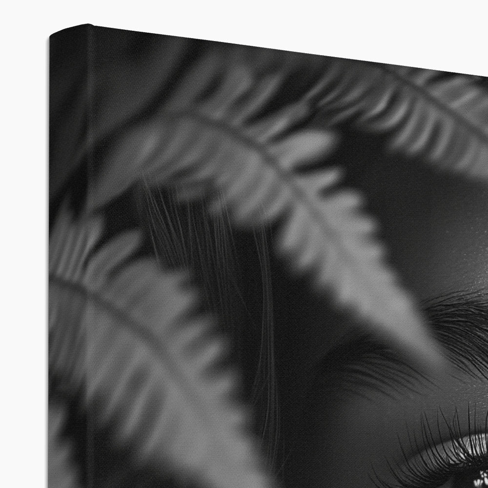 Jen Fargeot Creative | Black & White | Wall Art | Girl Behind Fern Leaves | Canvas