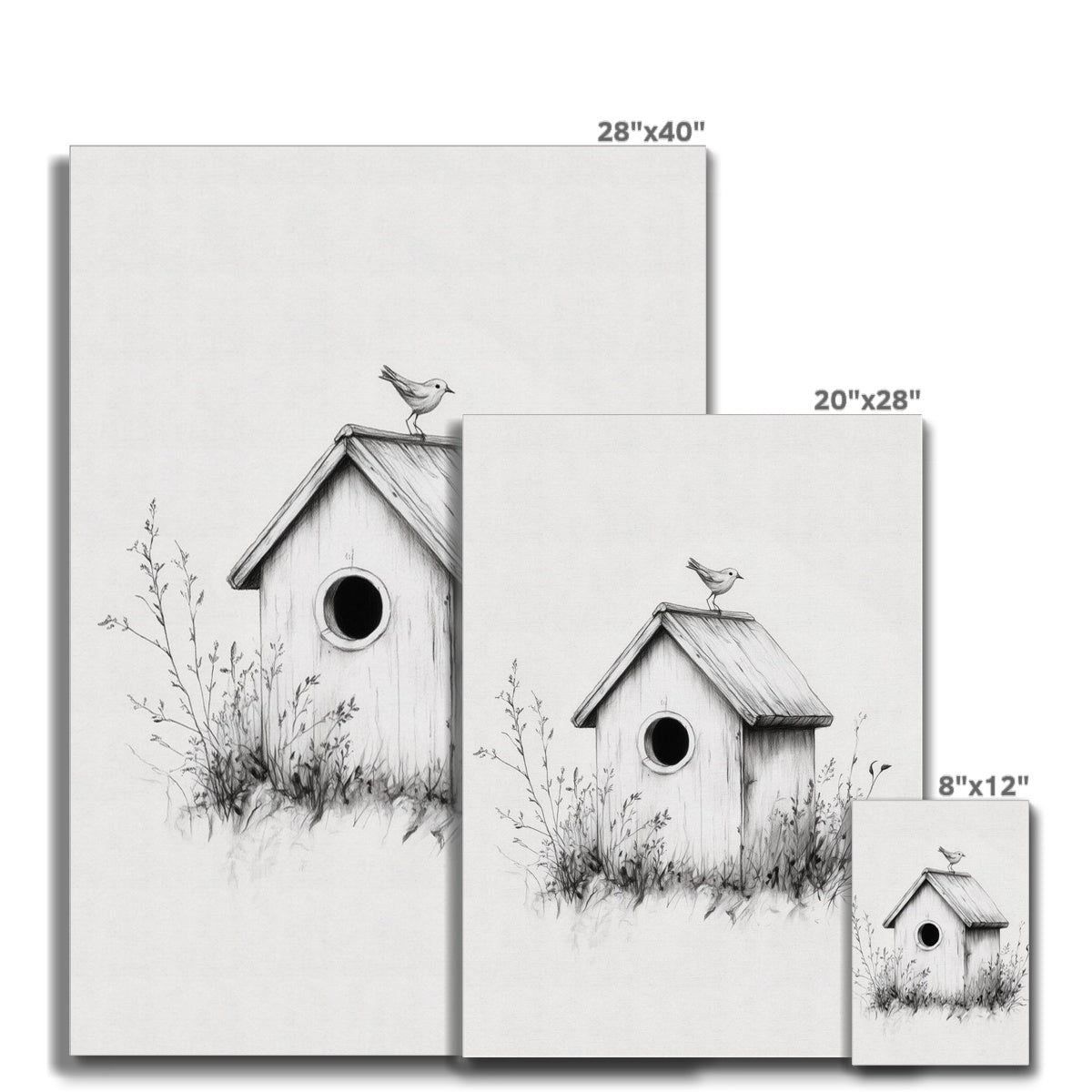 Jen Fargeot Creative | Pencil Drawing | Wall Art | Bird House | Canvas