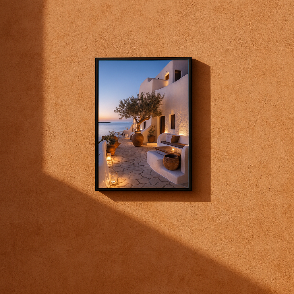 Jen Fargeot Creative | Mediterranean | Wall Art | A Mykonos Dusk (2) | Framed Print