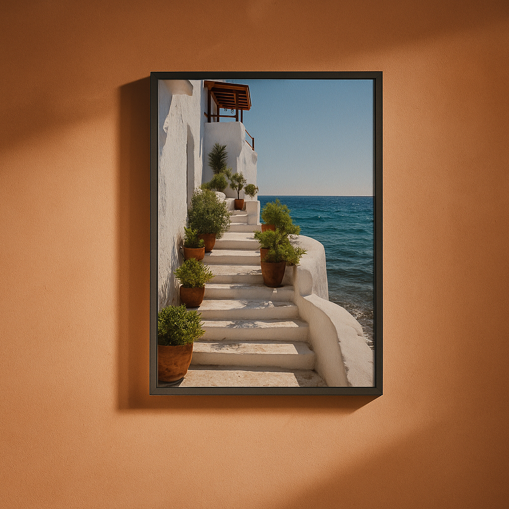 Mediterranean | Wall Art | Greek Stairs (3) | Framed Print