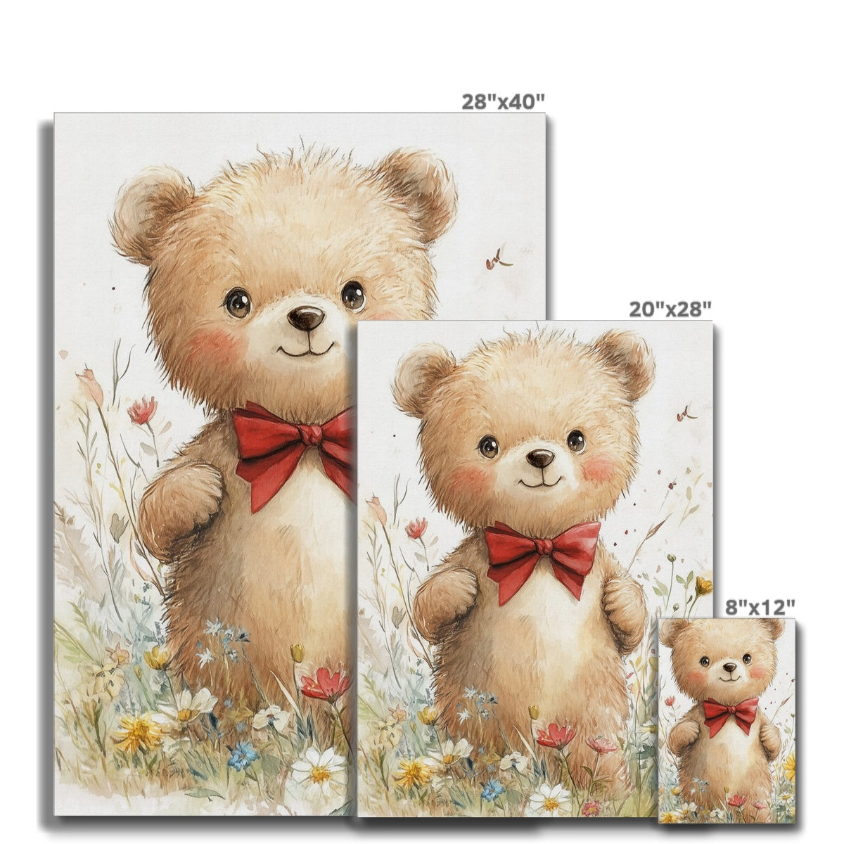 Jen Fargeot Creative | Children Watercolour | Wall Art | Teddy Bear in Wild Flowers | Canvas