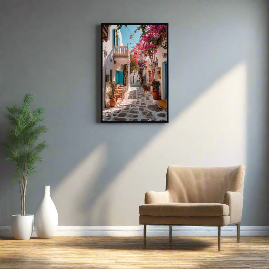 Jen Fargeot Creative | Mediterranean | Wall Art | A Mykonos Street | Framed Print