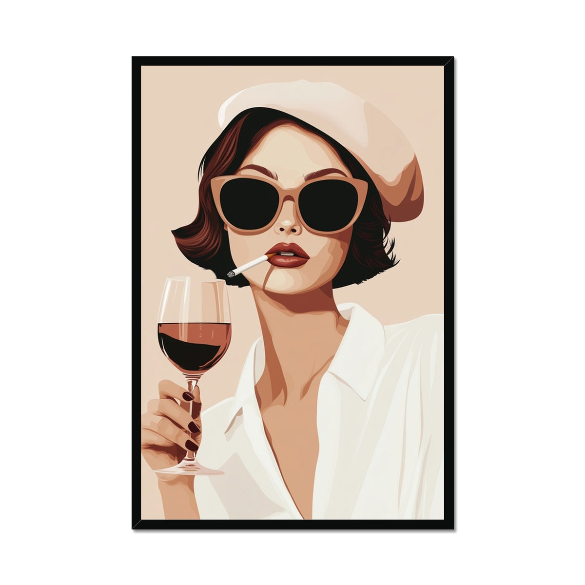Jen Fargeot Creative | Illustration | Wall Art | Wine & Cigarettes | Framed Print