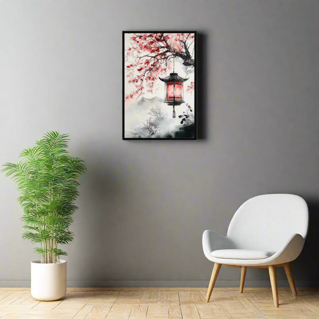 Jen Fargeot Creative | Japanese | Wall Art | Lantern under the Blossoms | Framed Print