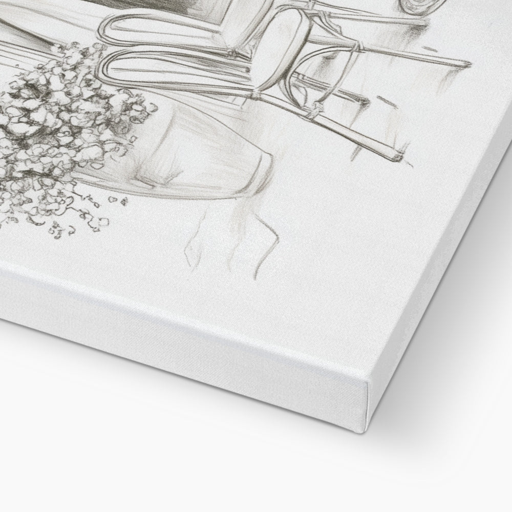 Jen Fargeot Creative | Pencil Drawing | Elegant Parisian Café (2) | Wall Art | Canvas