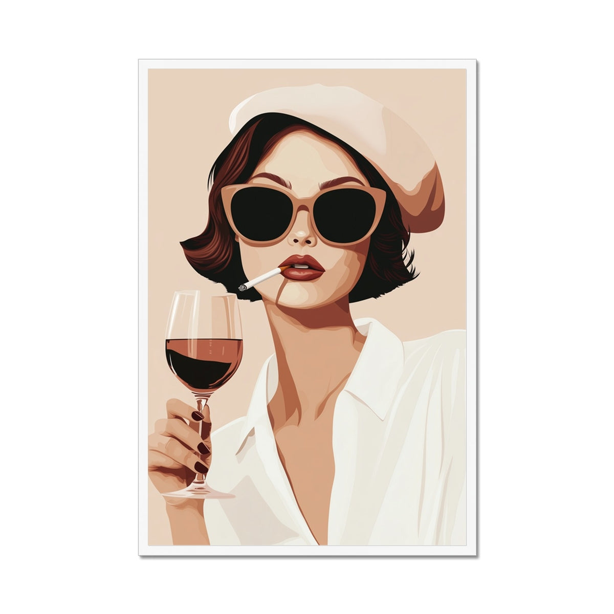 Jen Fargeot Creative | Illustration | Wall Art | Wine & Cigarettes | Framed Print