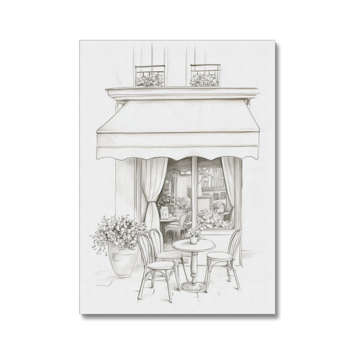 Jen Fargeot Creative | Pencil Drawing | Elegant Parisian Café (2) | Wall Art | Canvas