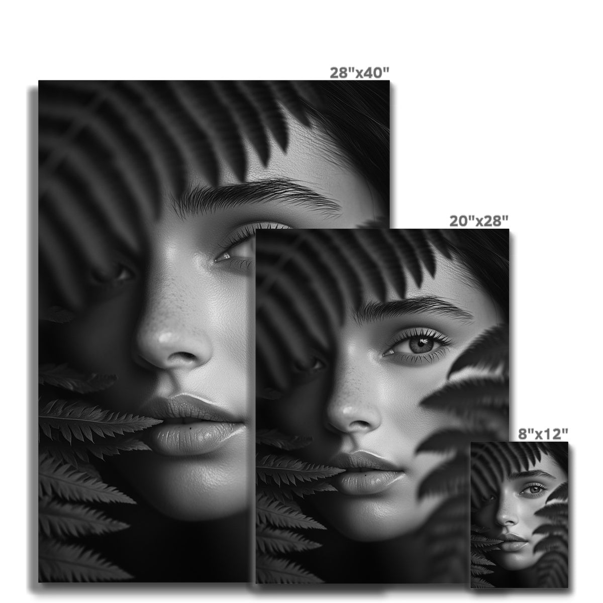 Jen Fargeot Creative | Black & White | Wall Art | Girl with Fern Leaves | Canvas