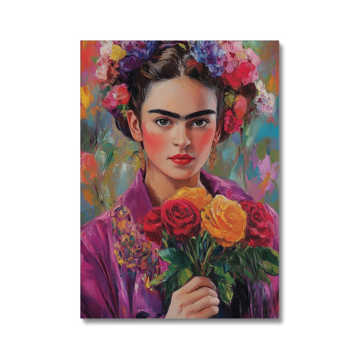 Jen Fargeot Creative | Portrait | Wall Art | Frida Kahlo with Flowers | Canvas