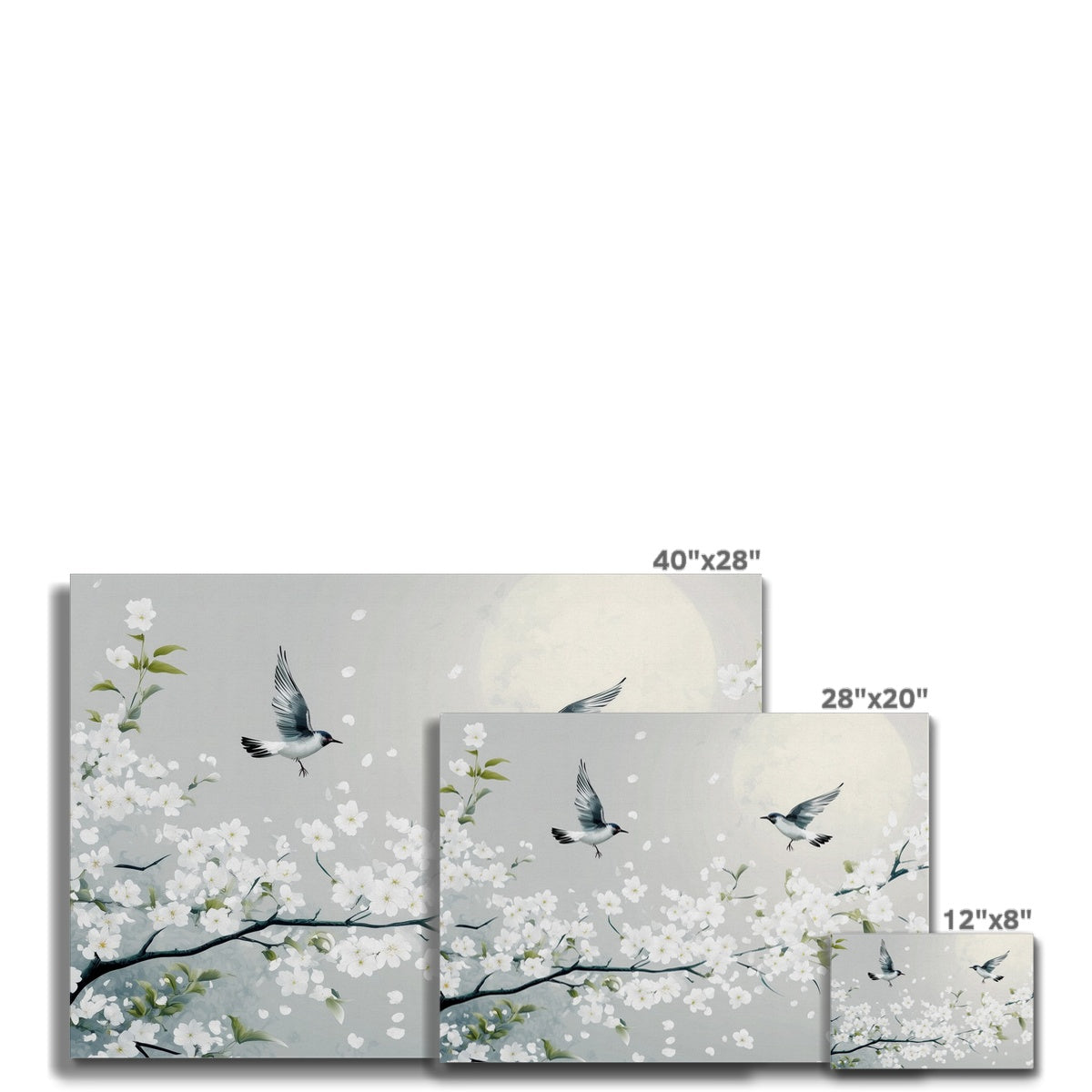 Jen Fargeot Creative | Japanese | Wall Art | Birds and White Cherry Blossoms | Canvas