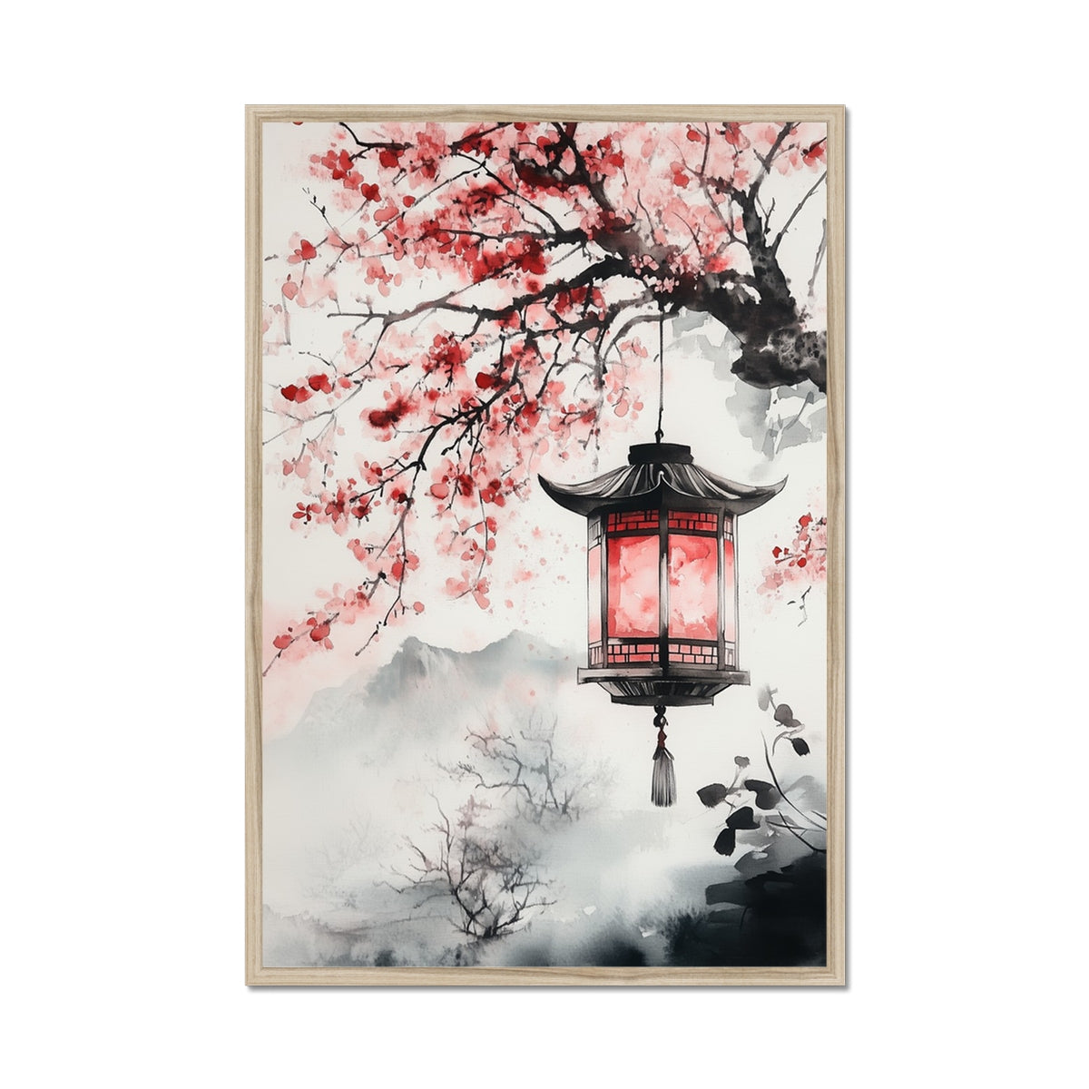 Jen Fargeot Creative | Japanese | Wall Art | Lantern under the Blossoms | Framed Print