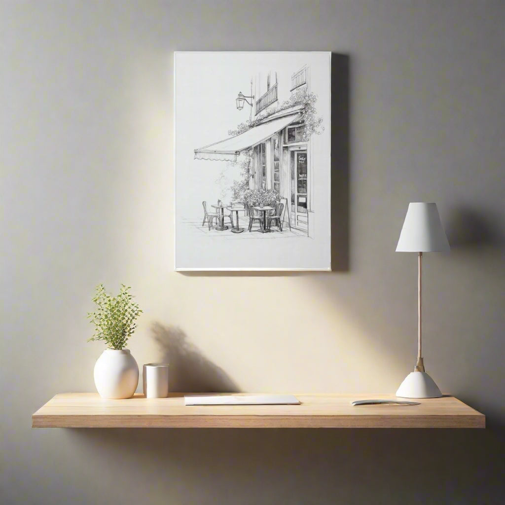 Jen Fargeot Creative | Parisian Coffee Shop Sketch Side Profile (2) | Wall Art | Canvas