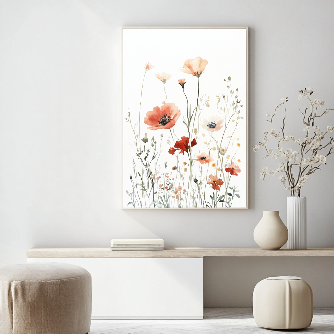 Jen Fargeot Creative | Watercolour | Wall Art | The Wildflowers and the Poppy | Framed Print