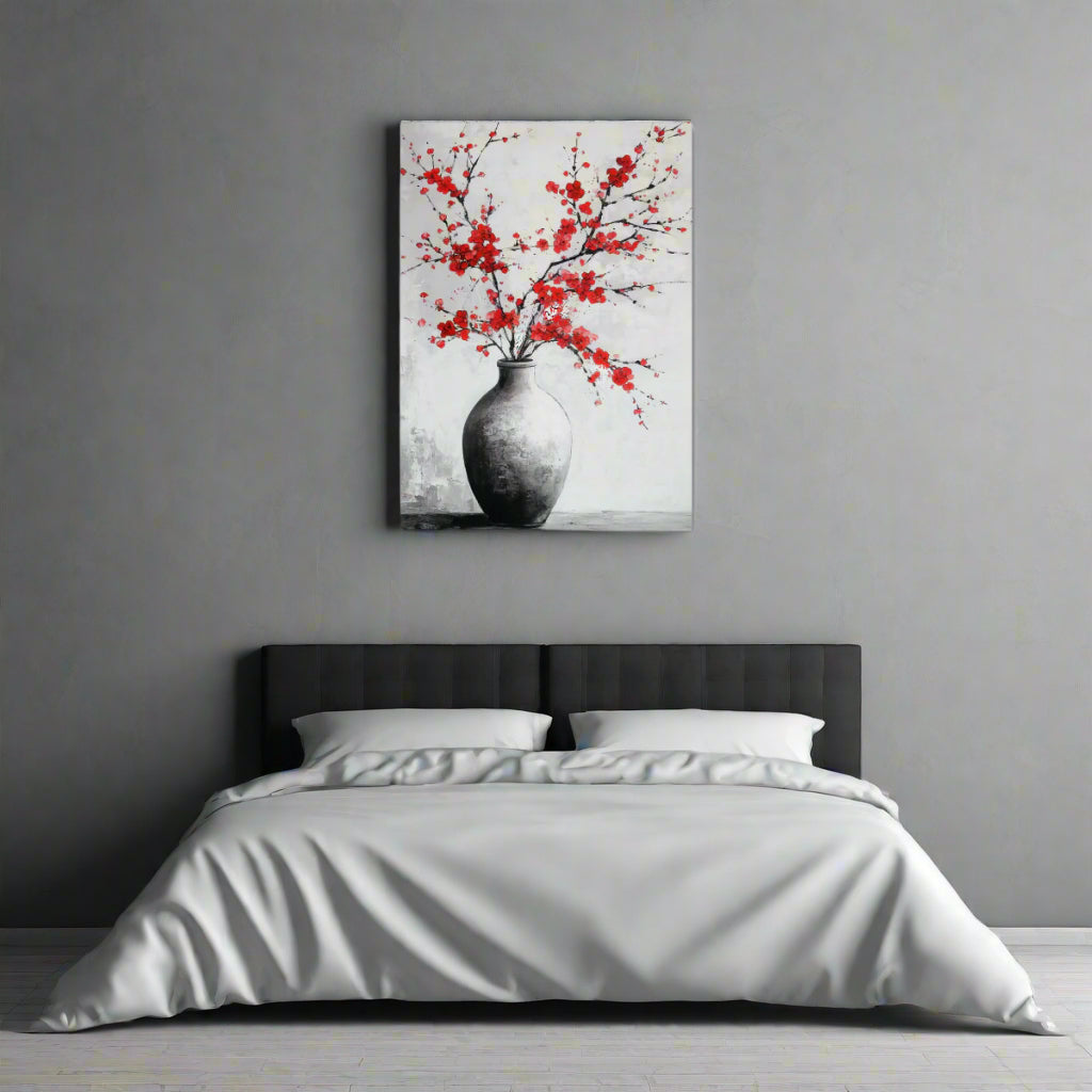 Jen Fargeot Creative | Japanese | Wall Art | Red Flowers in a Vase | Canvas