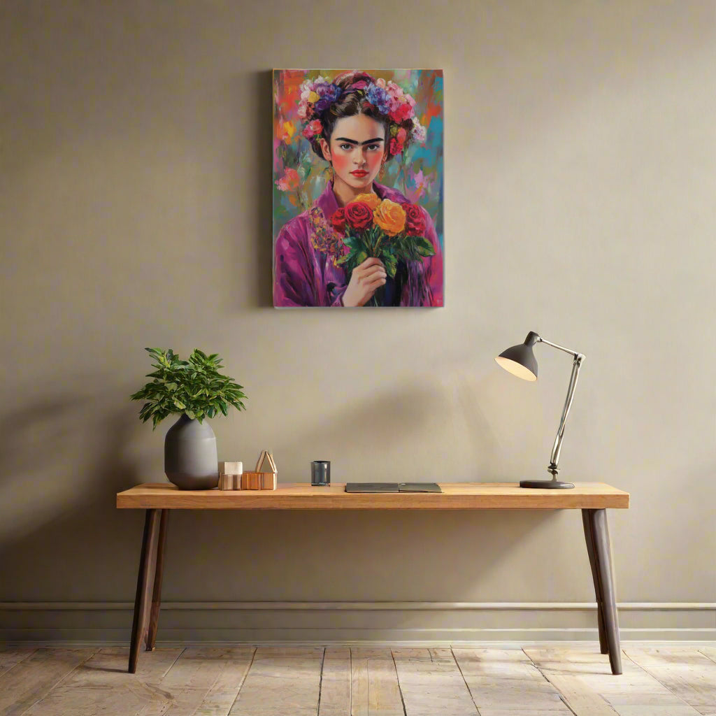Jen Fargeot Creative | Portrait | Wall Art | Frida Kahlo with Flowers | Canvas