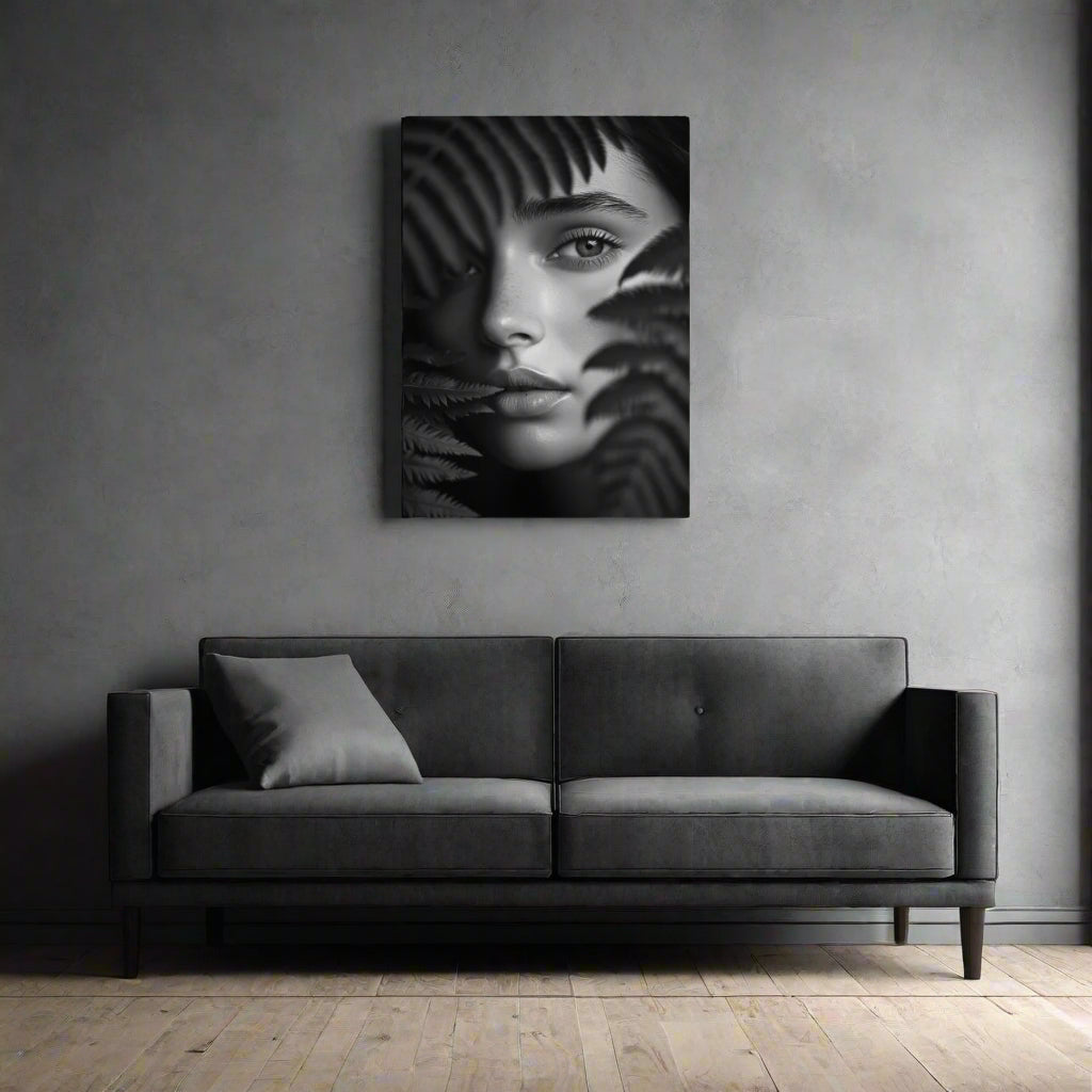 Jen Fargeot Creative | Black & White | Wall Art | Girl with Fern Leaves | Canvas