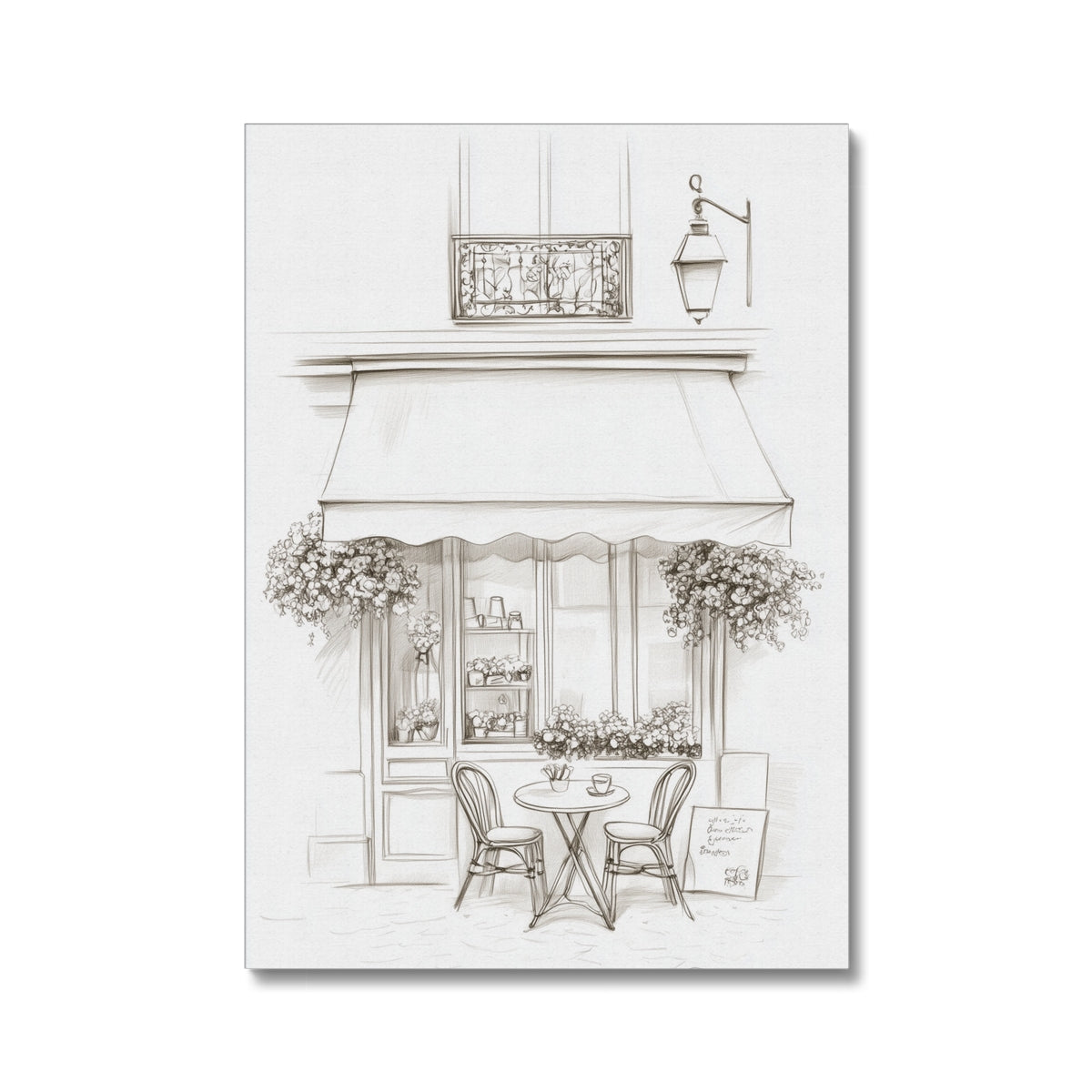 Jen Fargeot Creative | Pencil Drawing | Elegant Parisian Café | Wall Art | Canvas