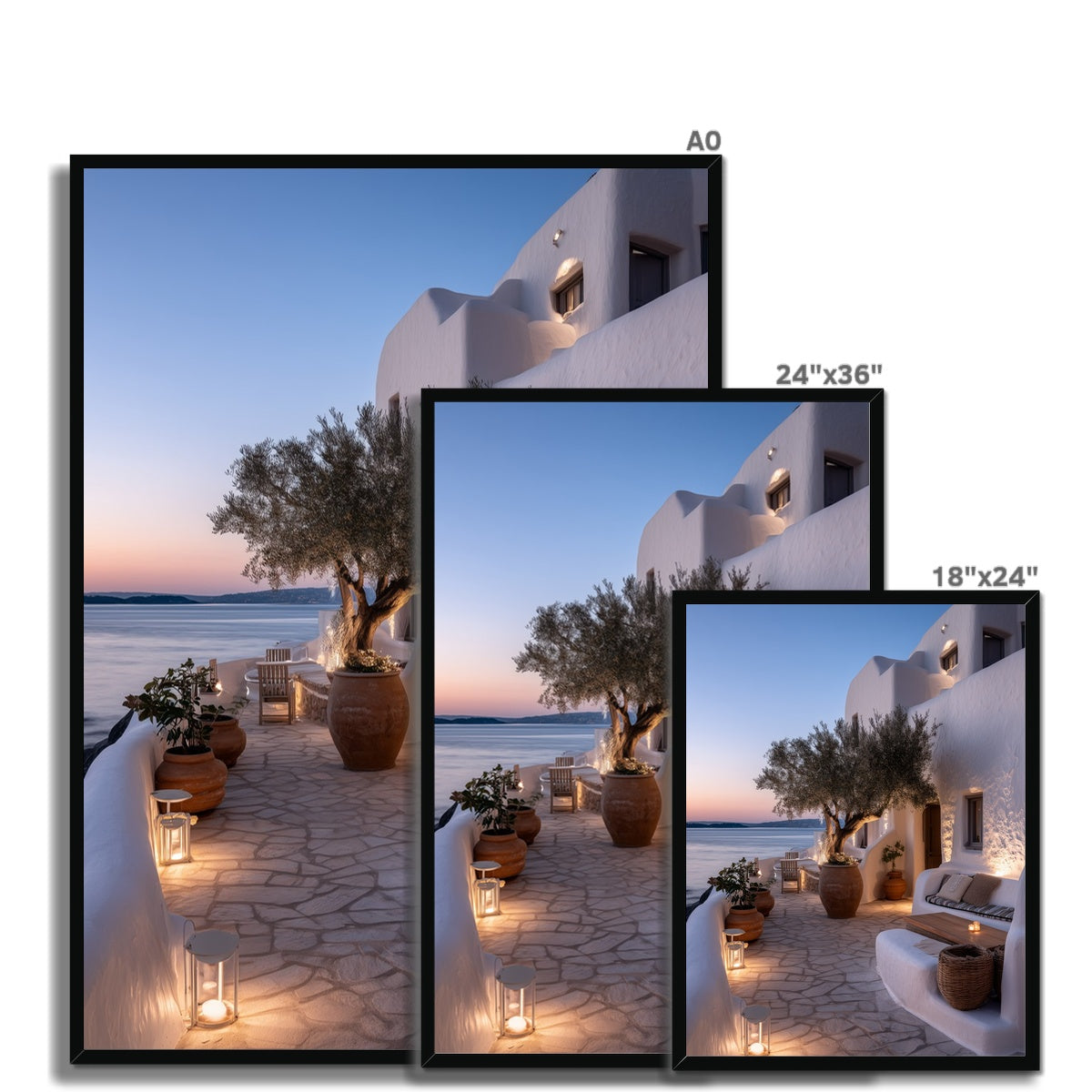 Jen Fargeot Creative | Mediterranean | Wall Art | A Mykonos Dusk (2) | Framed Print