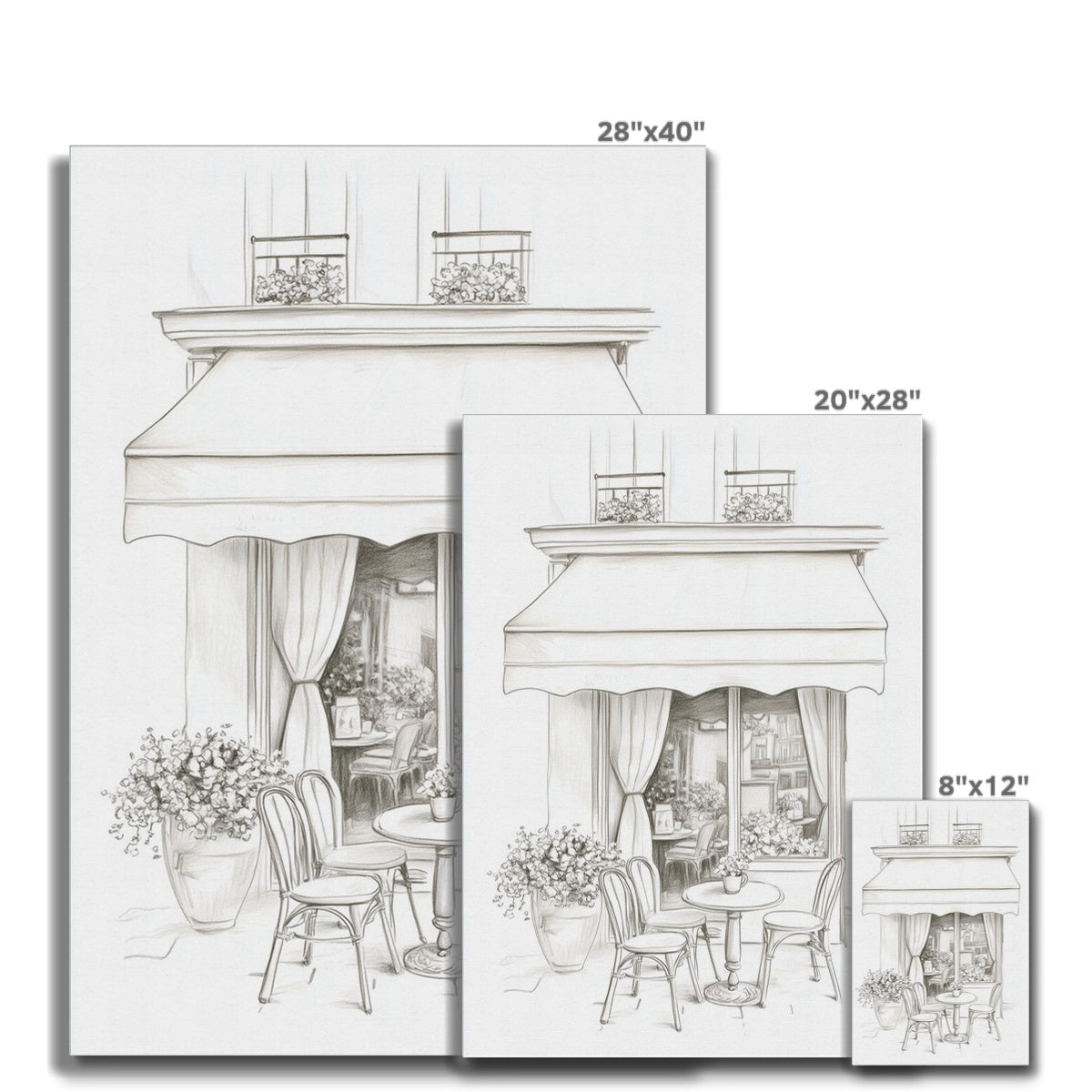 Jen Fargeot Creative | Pencil Drawing | Elegant Parisian Café (2) | Wall Art | Canvas