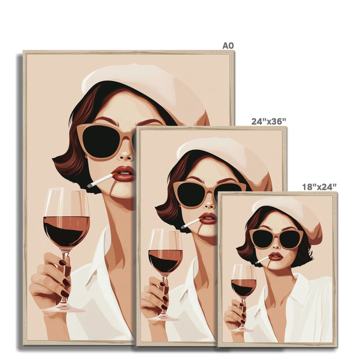 Jen Fargeot Creative | Illustration | Wall Art | Wine & Cigarettes | Framed Print