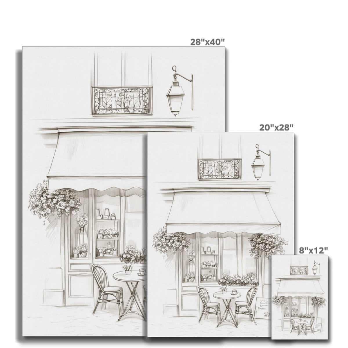 Jen Fargeot Creative | Pencil Drawing | Elegant Parisian Café | Wall Art | Canvas