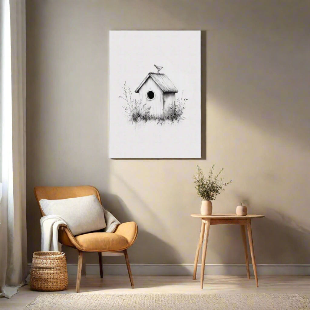 Jen Fargeot Creative | Pencil Drawing | Wall Art | Bird House | Canvas