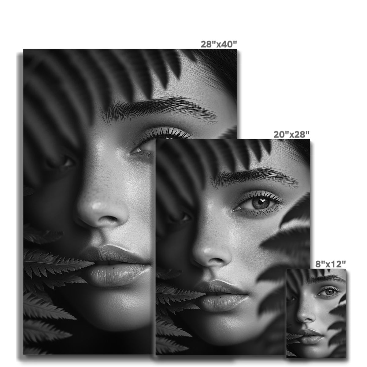 Jen Fargeot Creative | Black & White | Wall Art | Girl with Fern Leaves | Canvas
