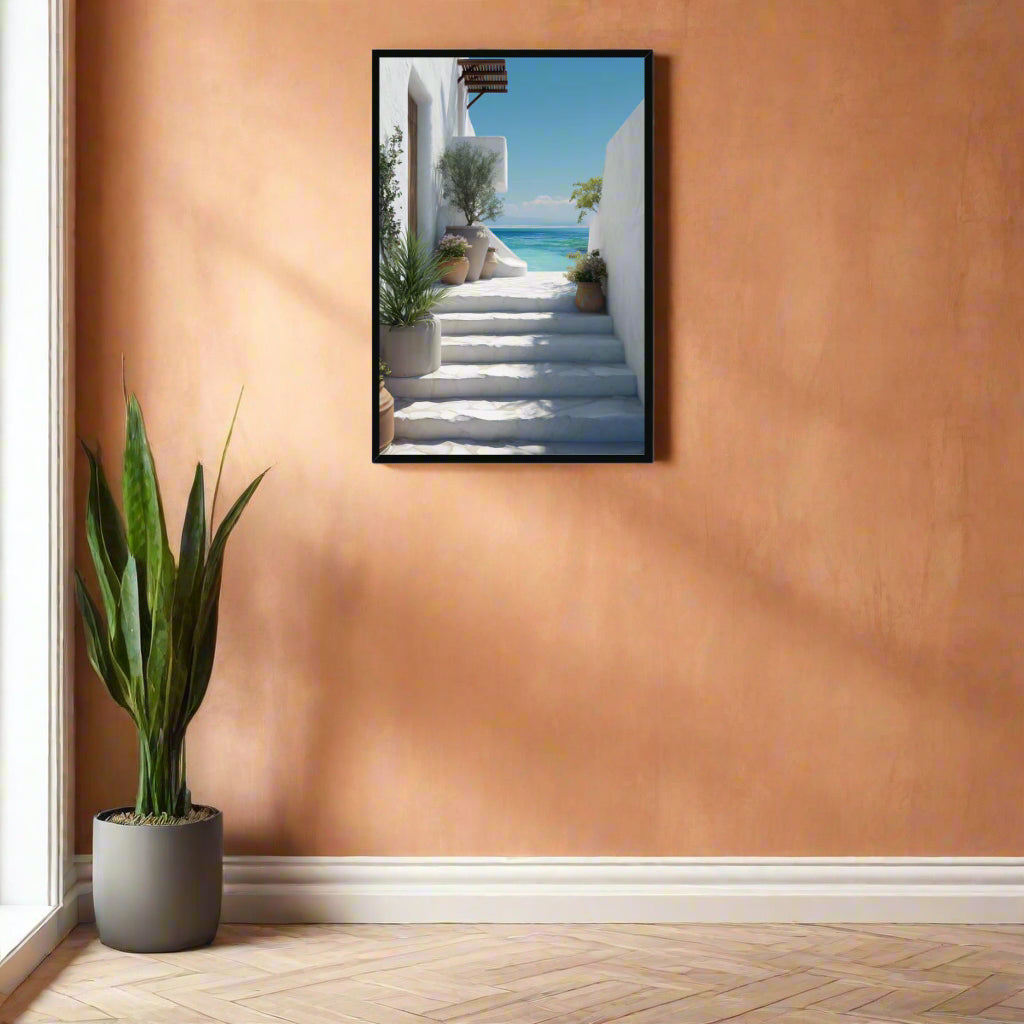 Jen Fargeot Creative | Mediterranean | Wall Art | Greek Stairs | Framed Print