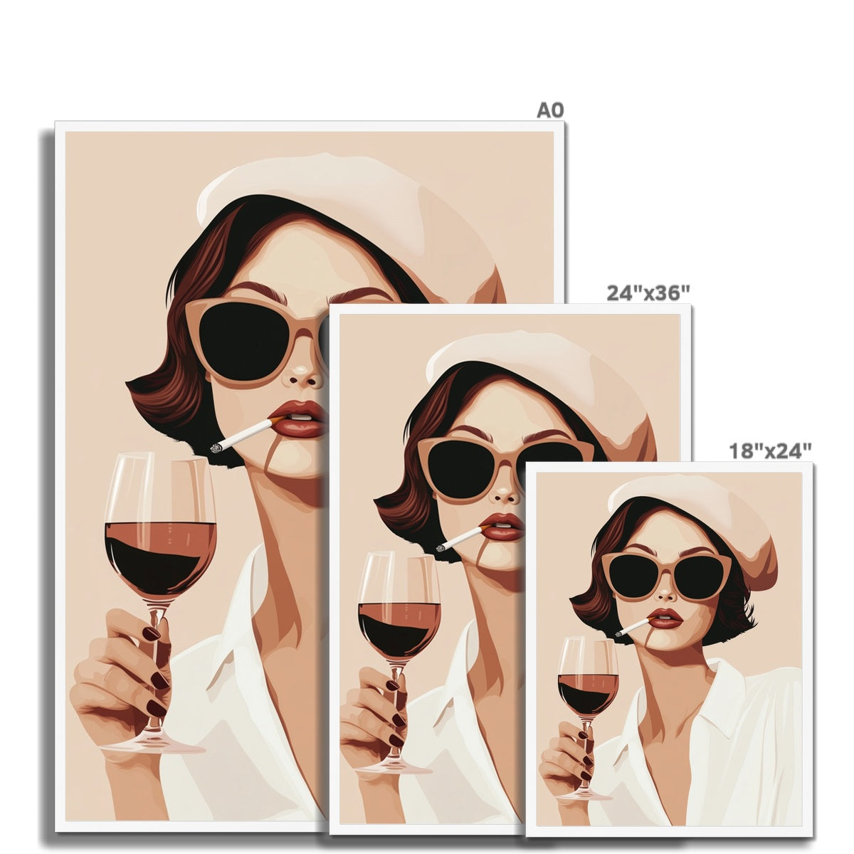 Jen Fargeot Creative | Illustration | Wall Art | Wine & Cigarettes | Framed Print