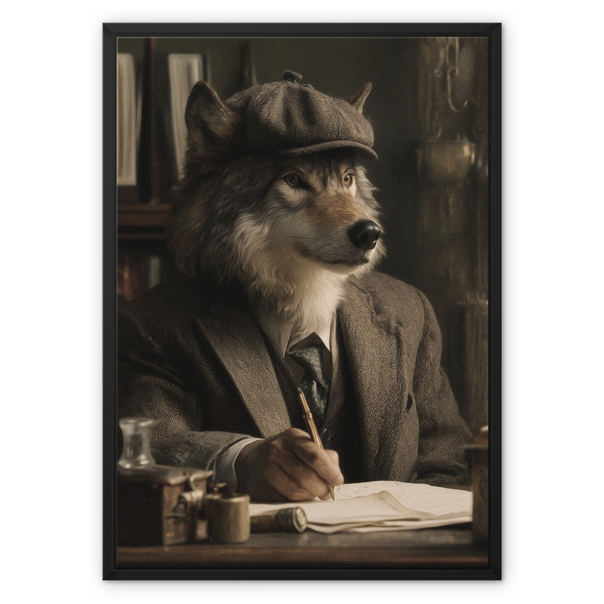 Jen Fargeot Creative | Animal | Wall Art | Writer Wolf | Framed Canvas