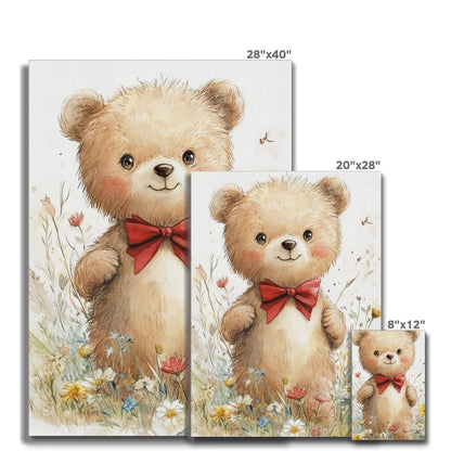 Jen Fargeot Creative | Children Watercolour | Wall Art | Teddy Bear in Wild Flowers | Canvas