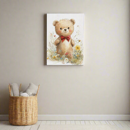 Jen Fargeot Creative | Children Watercolour | Wall Art | Teddy Bear in Wild Flowers | Canvas
