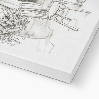 Jen Fargeot Creative | Pencil Drawing | Elegant Parisian Café (2) | Wall Art | Canvas