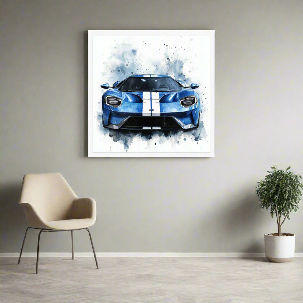 Jen Fargeot Creative | Cars | Wall Art | Blue Ford GT | Framed Print