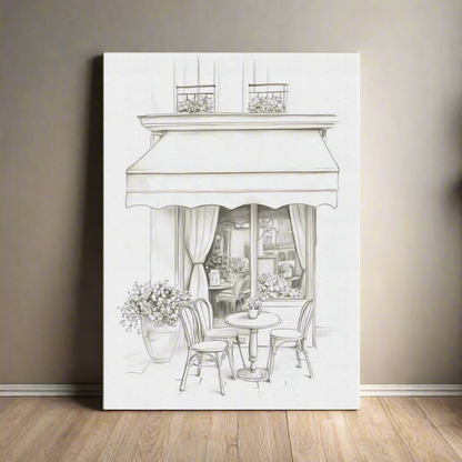 Jen Fargeot Creative | Pencil Drawing | Elegant Parisian Café (2) | Wall Art | Canvas