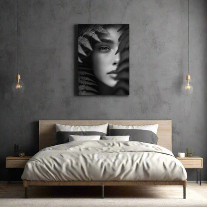 Jen Fargeot Creative | Black & White | Wall Art | Girl Behind Fern Leaves | Canvas