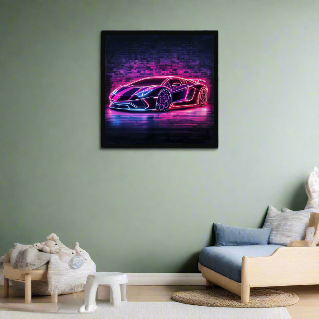 Jen Fargeot Creative | Kids | Wall Art | Neon Lamborghini | Framed Print
