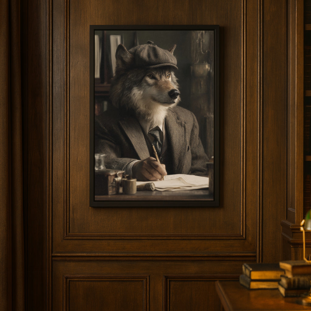 Jen Fargeot Creative | Animal | Wall Art | Writer Wolf | Framed Canvas