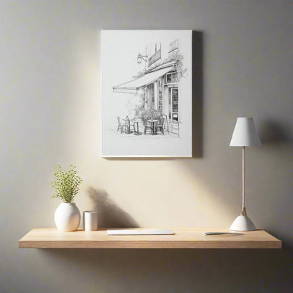 Jen Fargeot Creative | Parisian Coffee Shop Sketch Side Profile (2) | Wall Art | Canvas