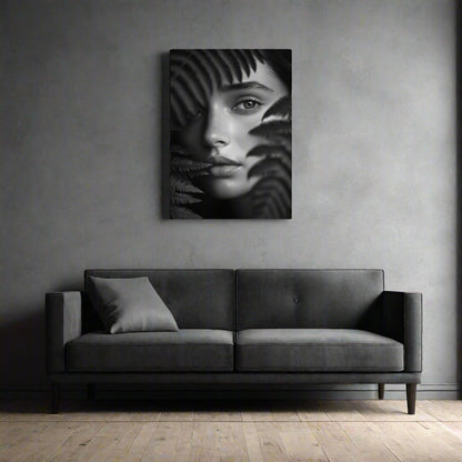 Jen Fargeot Creative | Black & White | Wall Art | Girl with Fern Leaves | Canvas