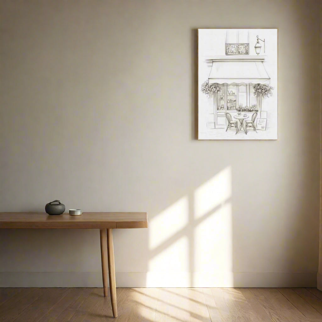Jen Fargeot Creative | Pencil Drawing | Elegant Parisian Café | Wall Art | Canvas