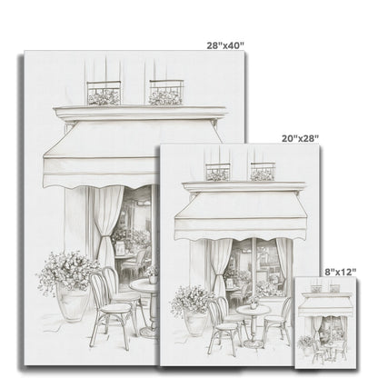 Jen Fargeot Creative | Pencil Drawing | Elegant Parisian Café (2) | Wall Art | Canvas